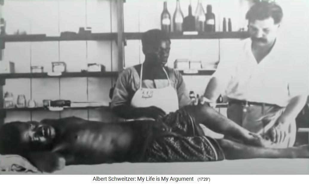 Lambarene, Albert Schweitzer with a patient at
the operating table (it may be assumed the assistant
is Joseph) Lambarene, Albert Schweitzer with a
patient at the operating table (it may be assumed the
assistant is Joseph)