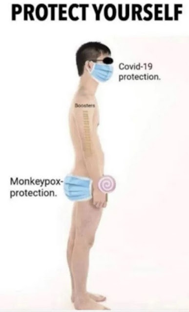 30.7.2022: Die neue Maskenmode mit
"Affenpocken" 30.7.2022: Die neue
Maskenmode mit "Affenpocken"