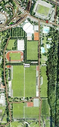Beispiel eines Fussballstadions
                            (oben) und die Trainingspl�tze des Nachwuchs
                            (Beispiel Basel)
