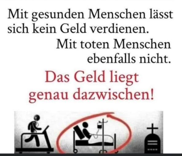 Das Pharma-"Gesundheitswesen" am
9.11.2023: Geld verdienen kann man nur mit
Kranken Das
Pharma-"Gesundheitswesen" am 9.11.2023:
Geld verdienen kann man nur mit Kranken