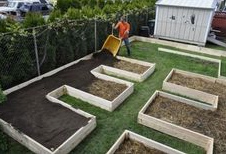 Raised bed in double U, thus M-shape