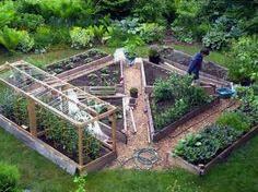 Square cultivation zone with
                          raised beds with 4 triangles and 4 long
                          rectangles on the edges