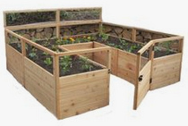 U-shaped raised bed with door
                          and windscreen