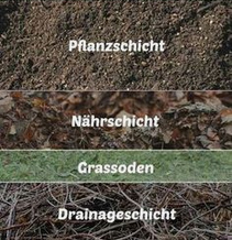 Hochbeet, die
                            Schichten-Bef�llung 04: Drainageschicht -
                            Grassoden (umgedrehte Grasnarbenst�cke) -
                            N�hrschicht - Pflanzschicht