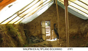 Walipini: Halb versenktes Treibhaus
                              mit transparentem Planendach, Bolivien
