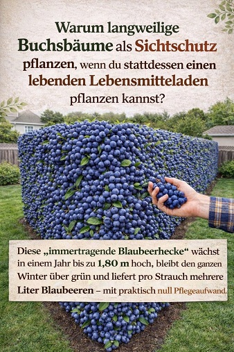 31.1.2026: Statt fruchtlose Buchsbaumhecken
                    Beerenhecken pflanzen - z.B. eine Blaubeerenhecke