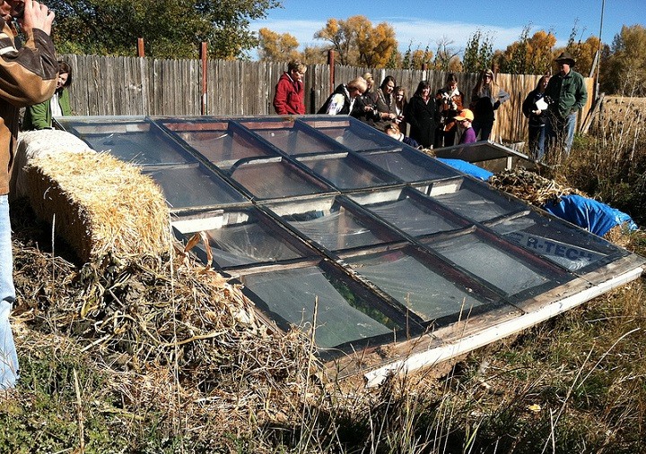 Walipini:
                          Grubengew�chshaus mit alter
                          Fensterkonstruktion als Dach
                          (Holz-Foliendach)