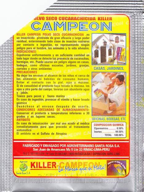 Schabenpulver und Ameisenpulver "Killer
                    Campe�n", R�ckseite