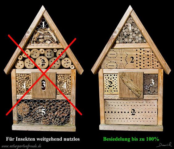 UNTAUGLICHES Bienenhaus mit R�hrchen
                    und Holzbl�cken mit L�chern - L�cher in Astst�cken,
                    Rindenmulch oder Tannenzapfen werden nicht
                    besiedelt