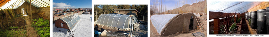 Walipinis: in Bolivien, halb versenktes
                      Treibhaus mit Erdw�rme - in der Mongolei mit
                      Sonnenfront - Walipini mit Bogendach in New Mexiko
                      ("USA") - Grubengew�chshaus mit der
                      R�ckwand in einem H�gel, Ladakh (Nord-Indien) -
                      Walipini 05: Grubengew�chshaus in Bozeman im
                      Bundesstaat Montana (Kanada) mit Kaltluftgraben,
                      aufrechtes Bedienen der Pflanzen, und Wasserf�sser
                      an der R�ckwand speichern die W�rme am Tag und
                      geben die W�rme in der Nacht wieder ab