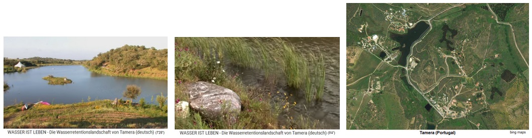 Der k�nstliche See von Sepp
                    Holzer in Tamera in Portugal, installiert mit einer
                    grossen Barriere aus Lehmerde