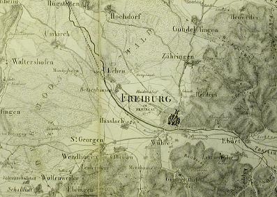 Karte Freiburg und
Dreisam 1827 Karte Freiburg und
Dreisam 1827