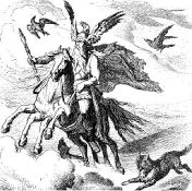 Odin, Gott der
                                Germanen auf fliegendem Pferd