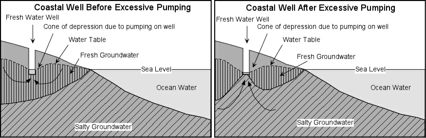 Schema Salzwasser mit
Grundwasser 02 mit Grundwasserbrunnen und
Versalzung Schema Salzwasser mit
Grundwasser 02 mit Grundwasserbrunnen und
Versalzung