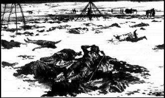 Zerst�rte
                          Indianerzelte, Tipis, das Ger�st ist als
                          Mandala erkennbar