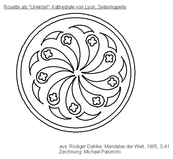 Rosette als Urwirbel in der Kathedrale von
                        Lyon, die Struktur