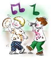 Kinder musizieren mit Musikinstrumenten im
                    Marschiren