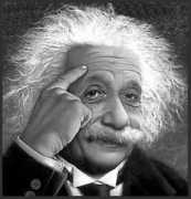 Einstein mit Finger an der Stirn
