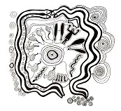 Mandala der Aborigines: Doppelte
                          Regenbogenschlange und Darstellung der Kraft
                          der Menstruation