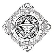 Polynesisches Mandala: Gesicht, Fisch
                            und Vogel