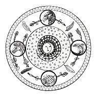 Mandala der Prim�rnationen (Ureinwohner):
                          Sonne, Mond, Schlange und die vier Elemente