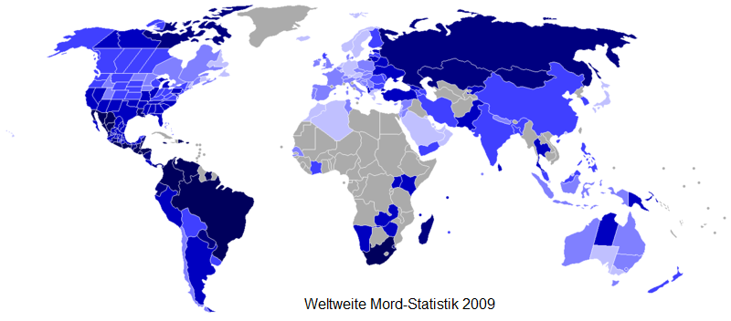 Karte von
                        Wikipedia �ber H�ufigkeit von Morden weltweit im
                        Jahre 2009