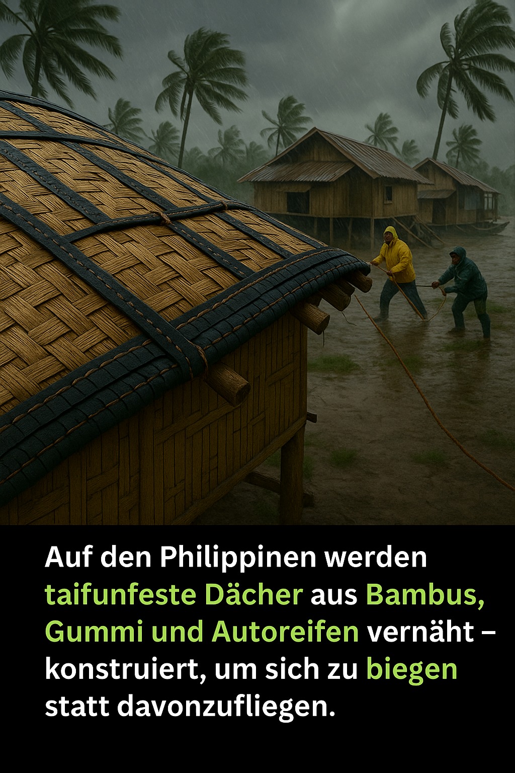 Philippinen am 6.12.2025:
Biegbare Dächer, die Taifune
überstehen: Bambus, Gummis +
Autoreifen Philippinen am
6.12.2025: Biegbare Dächer, die
Taifune überstehen: Bambus, Gummis +
Autoreifen