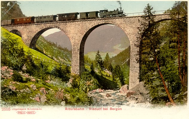 Stable viaduct constructed with stones at
Berguen (Switzerland, second Albula viaduct) with a
train with a steam locomotive: Such structures from
before the concrete times are not destroyed holding
for centuries! Stable viaduct
constructed with stones at Berguen (Switzerland,
second Albula viaduct) with a train with a steam
locomotive: Such structures from before the concrete
times are not destroyed holding for centuries!