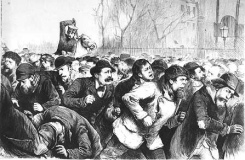 Demonstration von Arbeitslosen in
                              New York 13.1.1874, von der Polizei
                              niedergekn�ppelt mit dem pauschalen
                              Vorwurf des Kommunismus...
