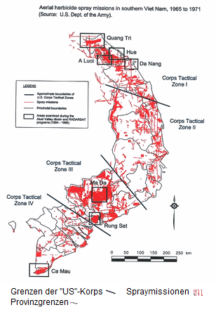 Waldmord im Vietnamkrieg:
"US"-Waldentlaubung mit Agent Orange 1965-1971,
Karte Waldmord im Vietnamkrieg:
"US"-Waldentlaubung mit Agent Orange 1965-1971,
Karte