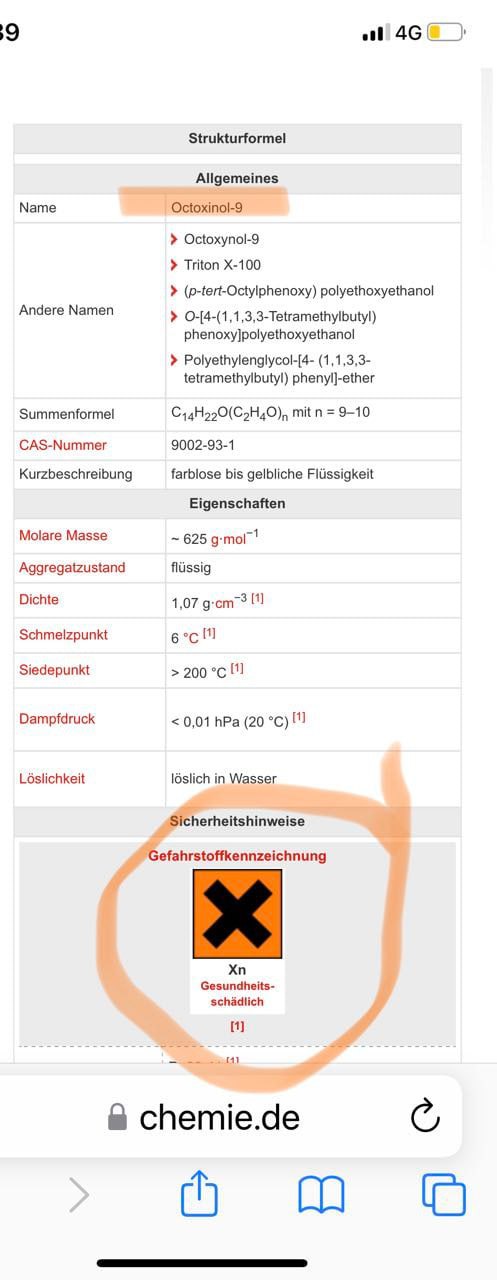 13.1.2023: Octoxinol 9 ist gesundheitsschädlich
- sagt das Chemie-Register 13.1.2023: Octoxinol
9 ist gesundheitsschädlich - sagt das Chemie-Register