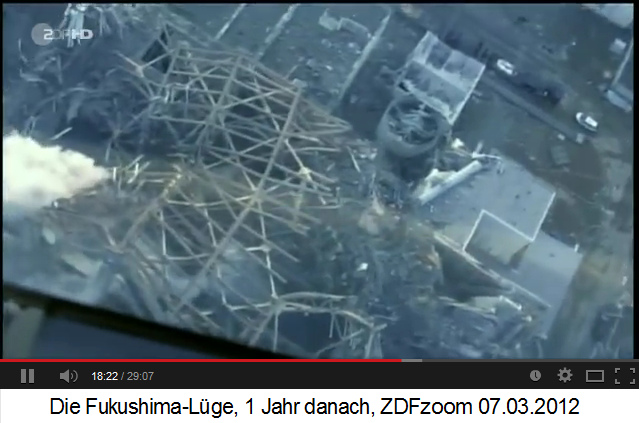 Ein explodierter Atomreaktor
                des Atomkraftwerks Fukushima Daiichi, Sicht von oben
                nach dem 11. M�rz 2011