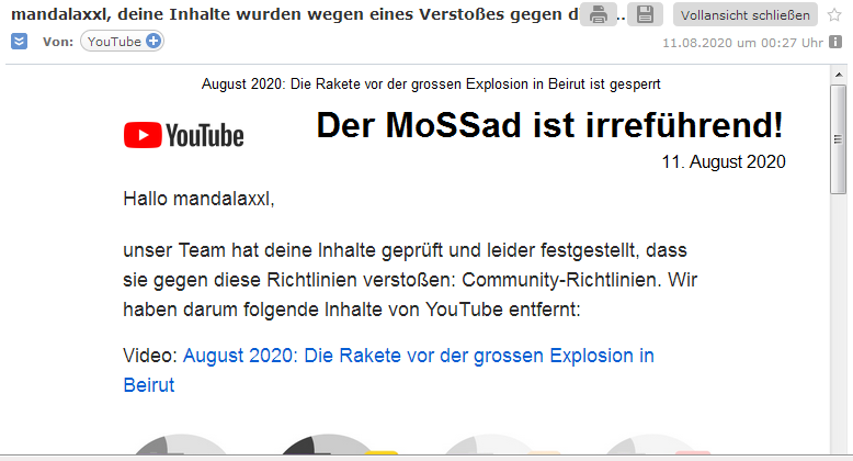 MoSSad-YouTube löscht das Video mit der
MoSSad-Rakete in Beirut MoSSad-YouTube
löscht das Video mit der MoSSad-Rakete in
Beirut