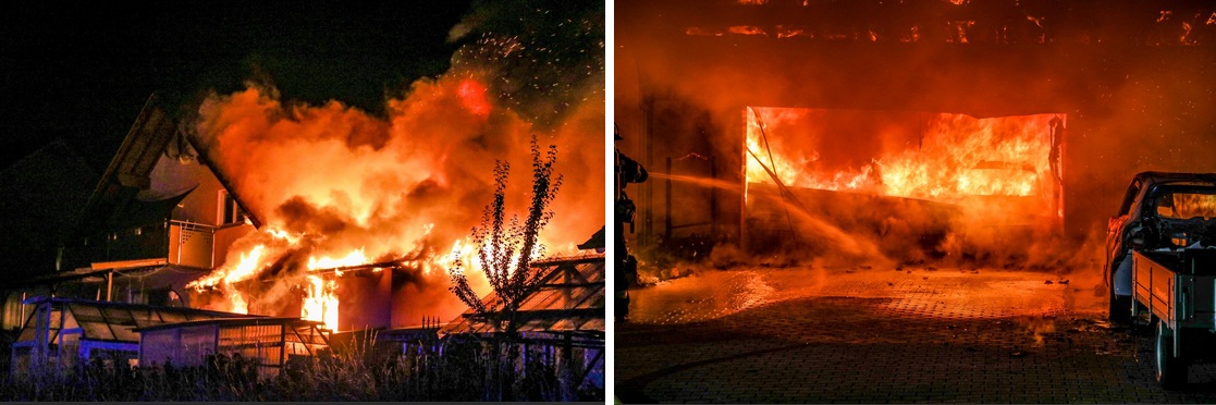 Neuhof (Hessen, 4R) am 26.6.2022: E-Audi in
Doppelgarage fliegt in die Luft: Ganzes Haus
brennt ab: NEUHOF Geschätzte 400.000 Euro Schaden:
Explosionen in der Nacht: Spektakulärer
Garagenbrand in Dorfborn Neuhof (Hessen, 4R)
am 26.6.2022: E-Audi in Doppelgarage fliegt in die
Luft: Ganzes Haus brennt ab: NEUHOF Geschätzte
400.000 Euro Schaden: Explosionen in der Nacht:
Spektakulärer Garagenbrand in Dorfborn