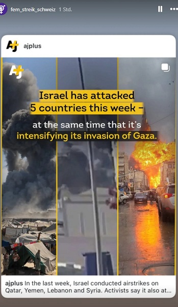In
                              Instagram-Storys teilte der Account auch
                              Posts von pal�stina-freundlichen Gruppen.
                              - Screenshot / Instagram