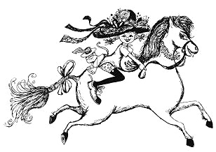 Pippi Langstrumpf auf dem Pferd auf dem
                      Schulweg