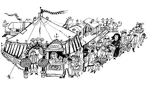 Pippi, Thomas und Annika kaufen
                      Eintrittskarten an der Zirkuskasse