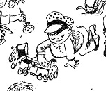 Knirps mit Spielzeugeisenbahn von Pippi