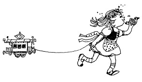 M�dchen mit Vogelpfeife und Eisenbahnwagen
                      von Pippi.