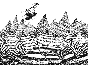 Jim Knopf: Das Perpetumobil fliegt �ber
                          das "Gebirge der Krone der Welt"