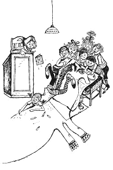 Pippi Langstrumpf malt ein Pferd auf den
                          Schulzimmerboden mit Link zu 1. Pippi
                          Langstrumpf in der Villa Kunterbunt