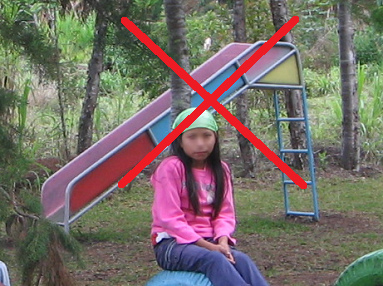 Impractical slide
                            without any flat end so the children fall
                            directly on the ground, and there is no
                            railing for going up. This model is in
                            Tsachopen in Oxapampa region in Peru. Crazy