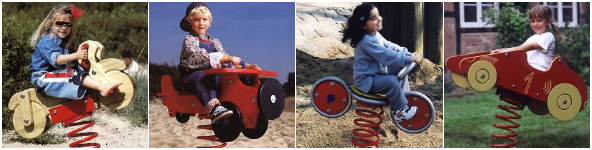 Balancines de muelles 02 con una
                          motocicleta, con un avi�n, con una bicicleta y
                          con un auto / coche, revista
                          Spielen-Lernen-Bewegen,
                          ("Jugar-Aprender-Mover"), Alemania