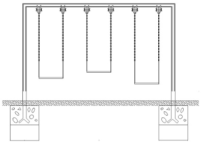 Grupo de columpios 01
                              con alturas diferentes, esquema