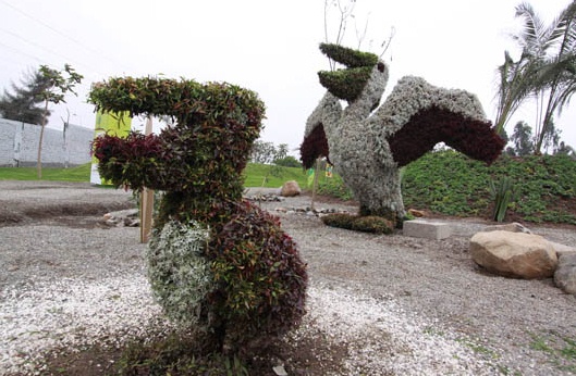 Tierplastiken aus Hecken, V�gel 01,
                                Sinchi-Roca-Park (parque Sinchi Roca),
                                Lima, Peru
