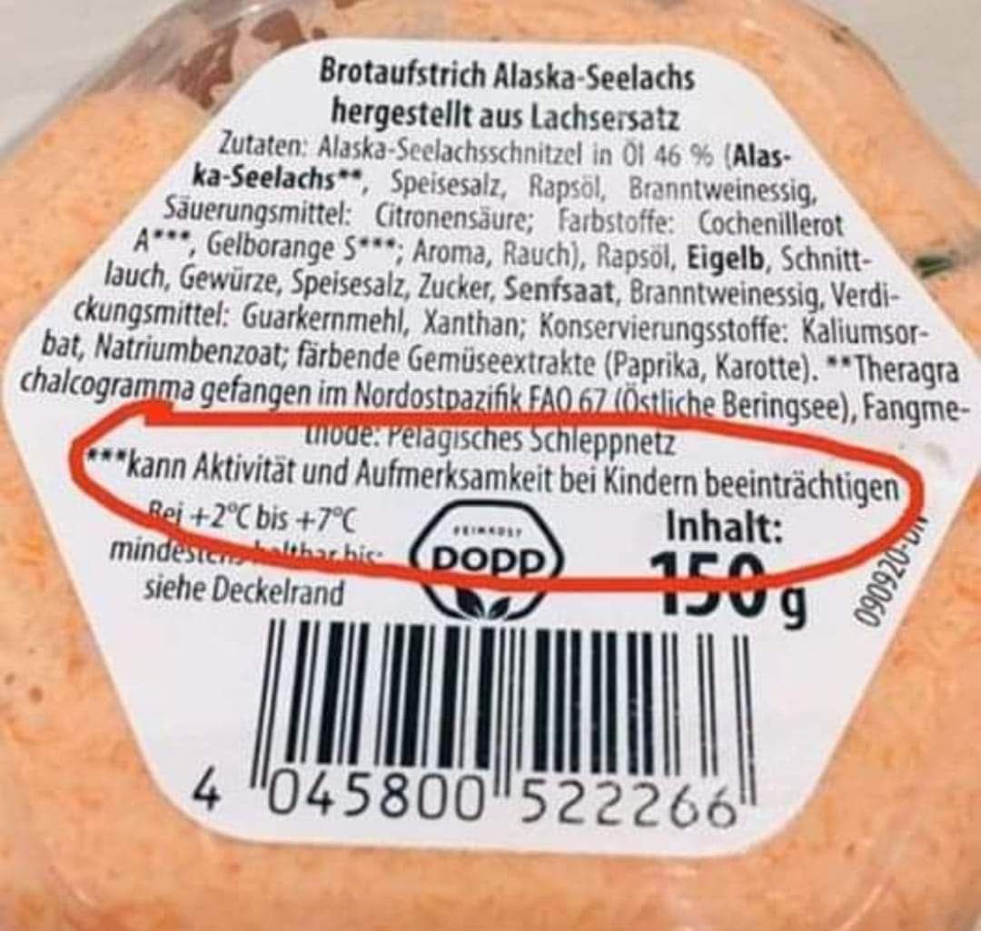 Abfallfood im 4R am 5.5.2024: Zuchtlachs
ist hochgiftig, so dass Kinder ev. nicht mehr
richtig denken können Abfallfood im 4R am
5.5.2024: Zuchtlachs ist hochgiftig, so dass
Kinder ev. nicht mehr richtig denken können