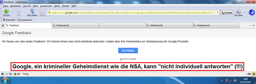 Screenshot der google-Antwort:
"kann nicht individuell antworten" Screenshot der google-Antwort: "kann
nicht individuell antworten"