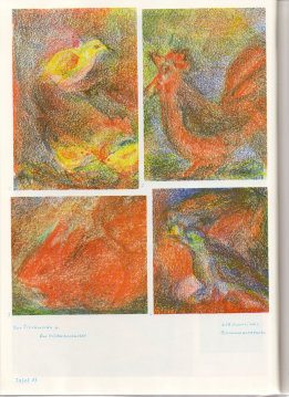 Tafel 43: Tierkunde 09 mit
                          Bilderbucharbeit in Bienenwachsfarben (6./7.
                          Schuljahr)