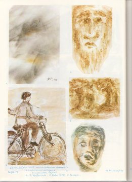 Tafel 71: Skizzenbl�tter 03 mit
                          Kerzenruss, Kaffeesatz, Federtusch und Pastell
                          (10. / 11. Schuljahr)