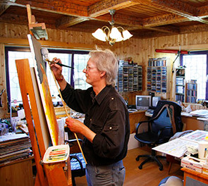 Malatelier mit Maler Karl
                Moser im Fensterlicht